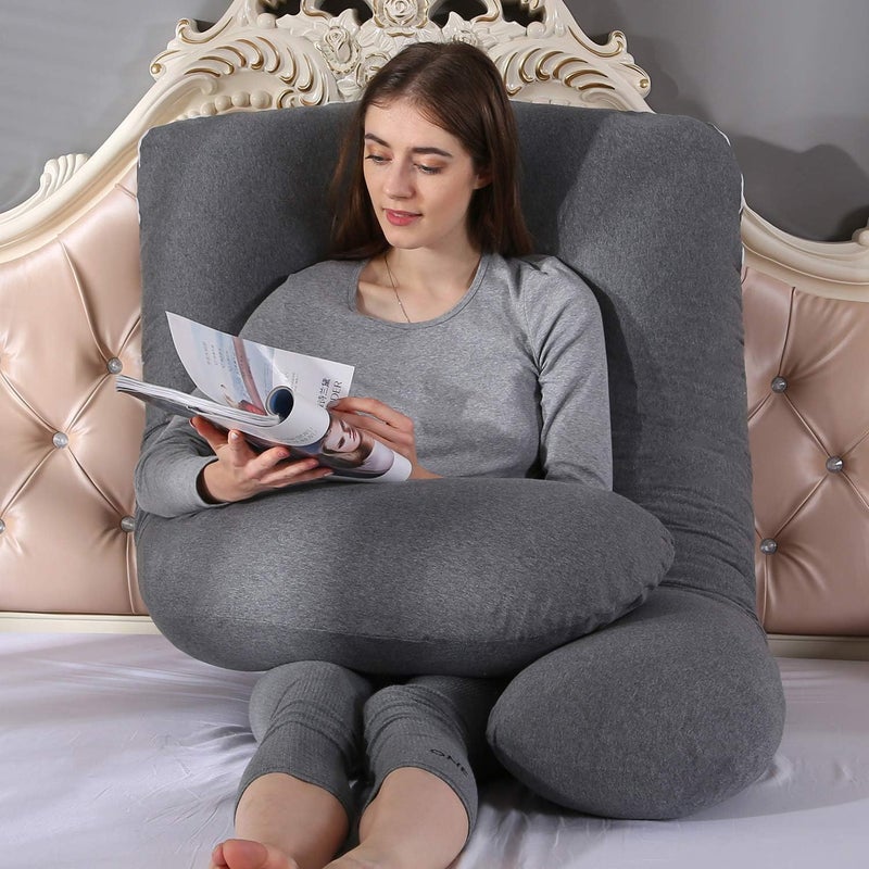 Amagoing 55 inches Pregnancy Pillows for Sleeping, U Shaped Maternity Full Body Pillow for Pregnant Women with Hip, Leg, Back, Belly Support, Washable Jersey Cover Included (Dark Grey) - Image 5